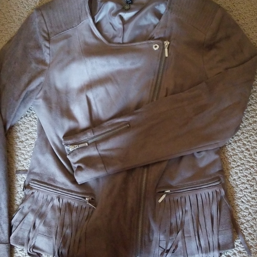 Madison Michelle faux suede fringe moto jacket M